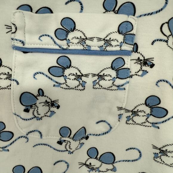 Roller Rabbit Pajama Top Size S White Blue Mouse Print Button Up Pima Loungewear - Picture 5 of 9